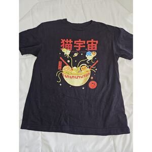 Threadless Ramen M Woman T-Shirt Neko Space Cat Tee Japanese Black